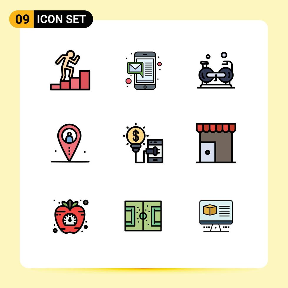 Universal Icon Symbols Group of 9 Modern Filledline Flat Colors of idea outsource fitness navigation job Editable Vector Design Elements