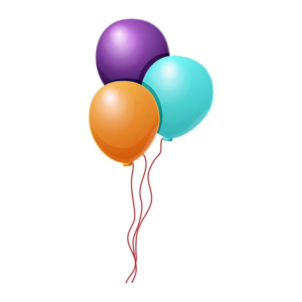 Colorful 3 balloons with bow set in cartoon style isolated on ...