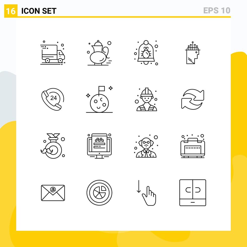 Group of 16 Modern Outlines Set for call data bug hypnosis security Editable Vector Design Elements
