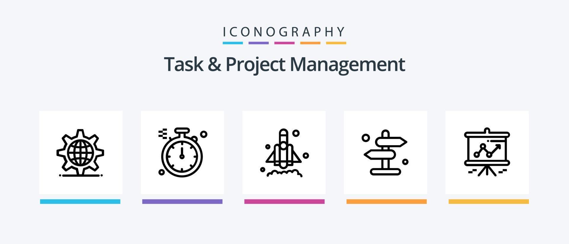 paquete de iconos de la línea 5 de gestión de tareas y proyectos que incluye negocios. archivos mesa. expediente. cuenta. diseño de iconos creativos vector