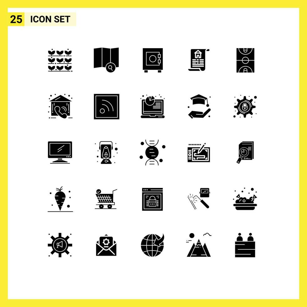 Solid Glyph Pack of 25 Universal Symbols of sports court lock basketball real Editable Vector Design Elements