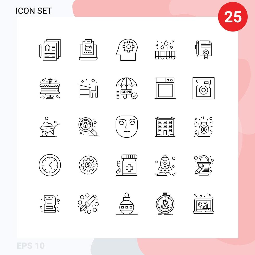 Modern Set of 25 Lines and symbols such as document legal shopping tubes experiment Editable Vector Design Elements