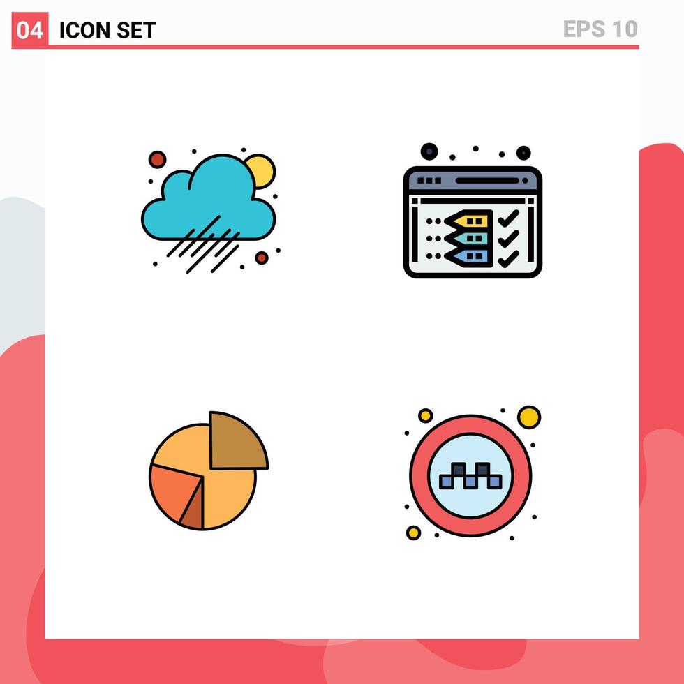 paquete de línea de vector editable de 4 colores planos de línea rellena simple de análisis de diagrama de nube gráfico web elementos de diseño de vector editable