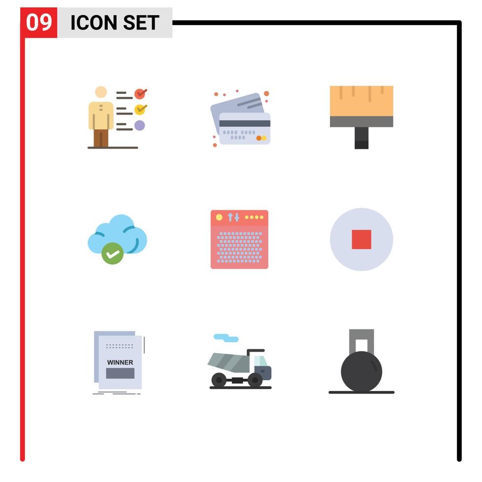 Editable Vector Line Pack of 9 Simple Flat Colors of amplifier storage payment safe tools Editable Vector Design Elements
