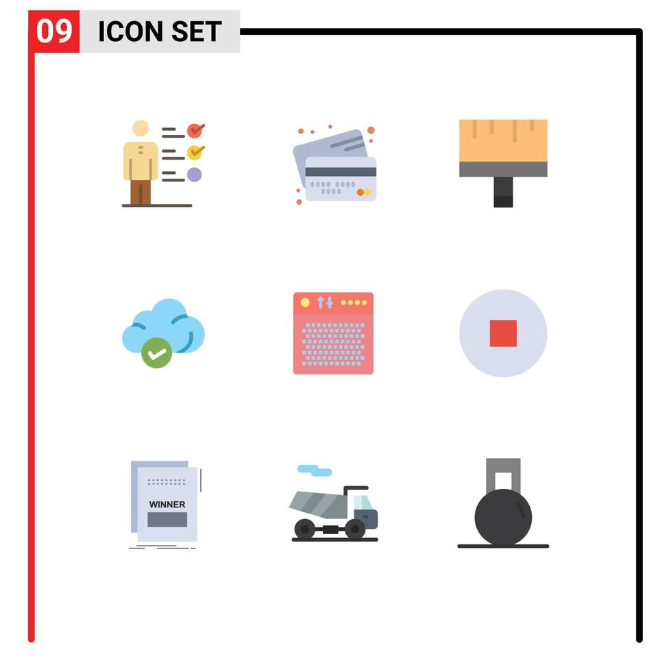 paquete de línea de vector editable de 9 colores planos simples de herramientas seguras de pago de almacenamiento de amplificador elementos de diseño de vector editable