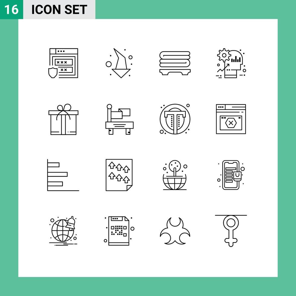 Mobile Interface Outline Set of 16 Pictograms of box productivity spa product head Editable Vector Design Elements