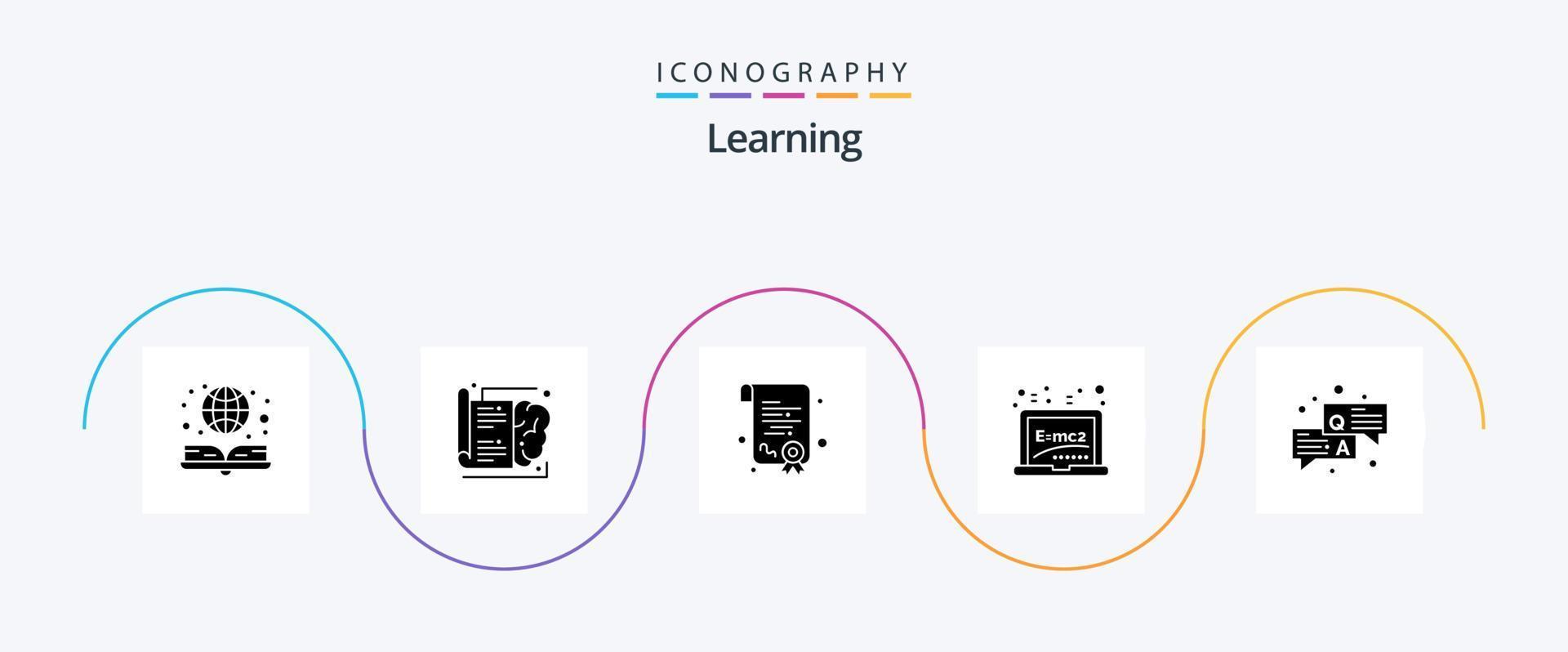 Learning Glyph 5 Icon Pack Including question. answer. certification. formula. board vector