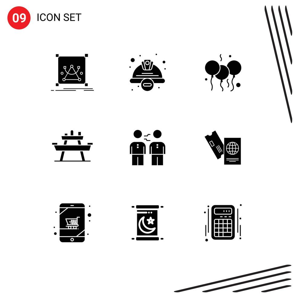 Modern Set of 9 Solid Glyphs and symbols such as picnic park worker hat food india Editable Vector Design Elements