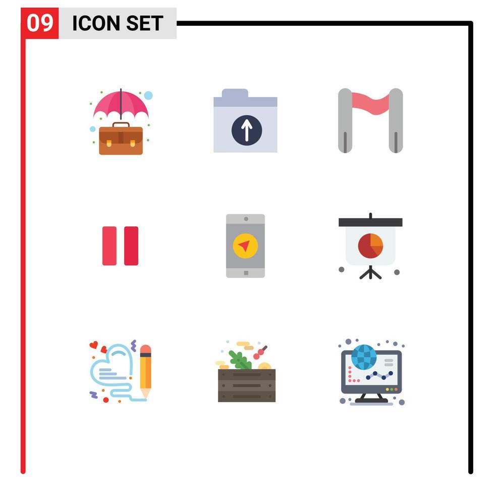 Set of 9 Modern UI Icons Symbols Signs for mobile apps application finish vedio media Editable Vector Design Elements