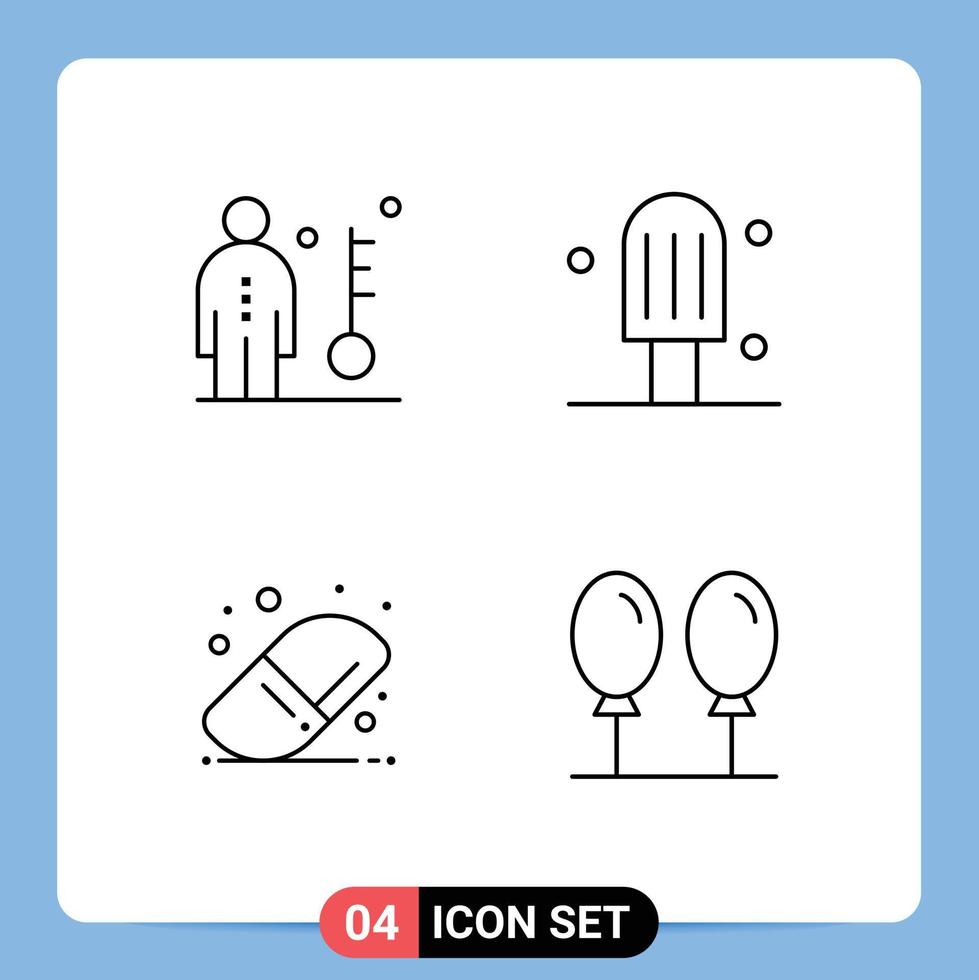 Set of 4 Modern UI Icons Symbols Signs for employee education key dessert beach Editable Vector Design Elements