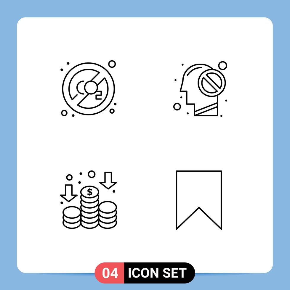 Group of 4 Modern Filledline Flat Colors Set for co income disable closed flag Editable Vector Design Elements