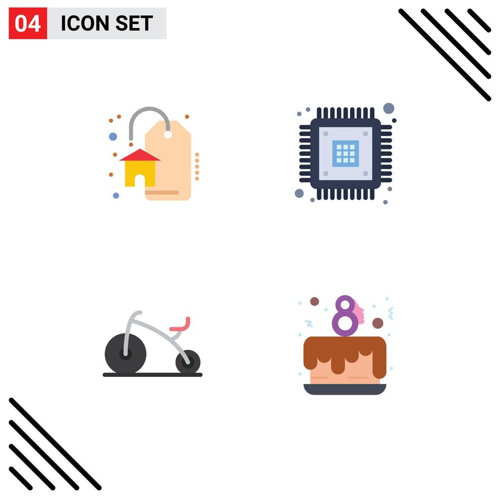 Universal Icon Symbols Group of 4 Modern Flat Icons of discount bicycle chip encryption cake party Editable Vector Design Elements