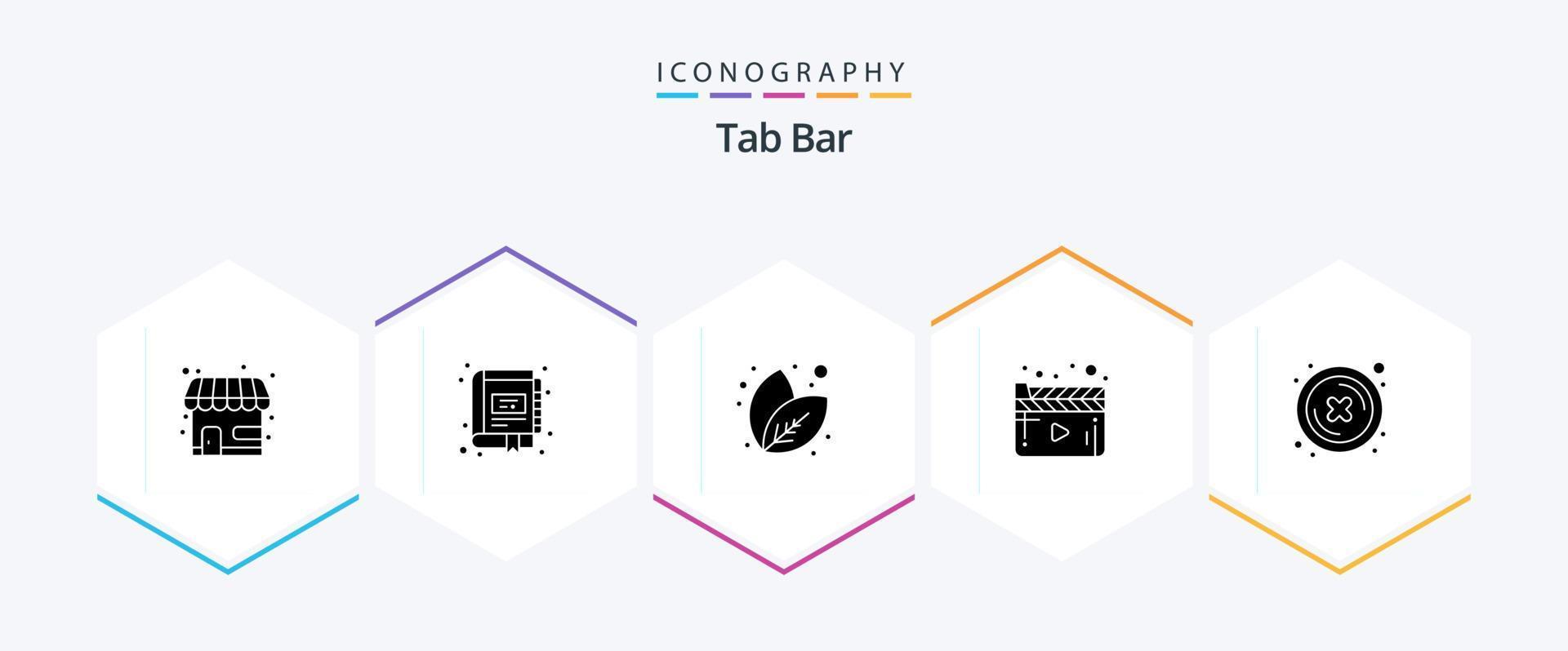 barra de pestañas paquete de iconos de 25 glifos que incluye cruz. video. computadora portátil. jugador. cine vector