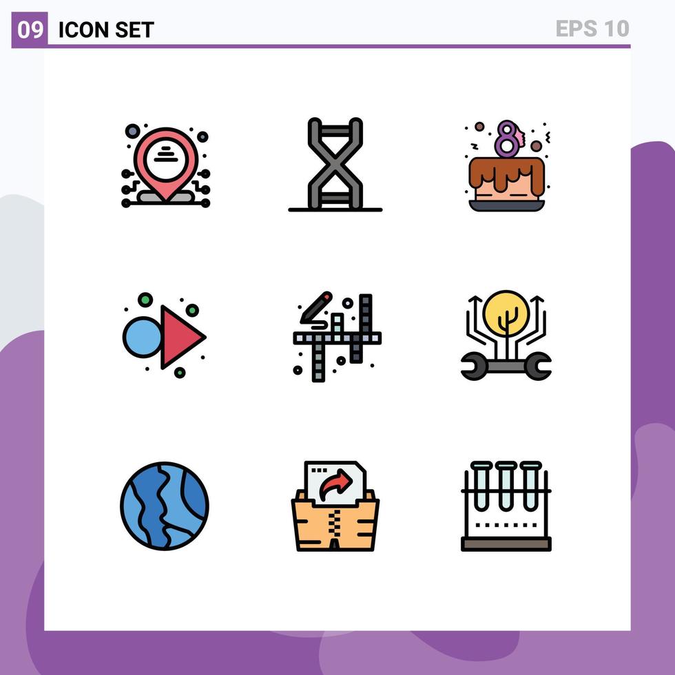 Set of 9 Modern UI Icons Symbols Signs for hobbies activities cake party right arrow Editable Vector Design Elements