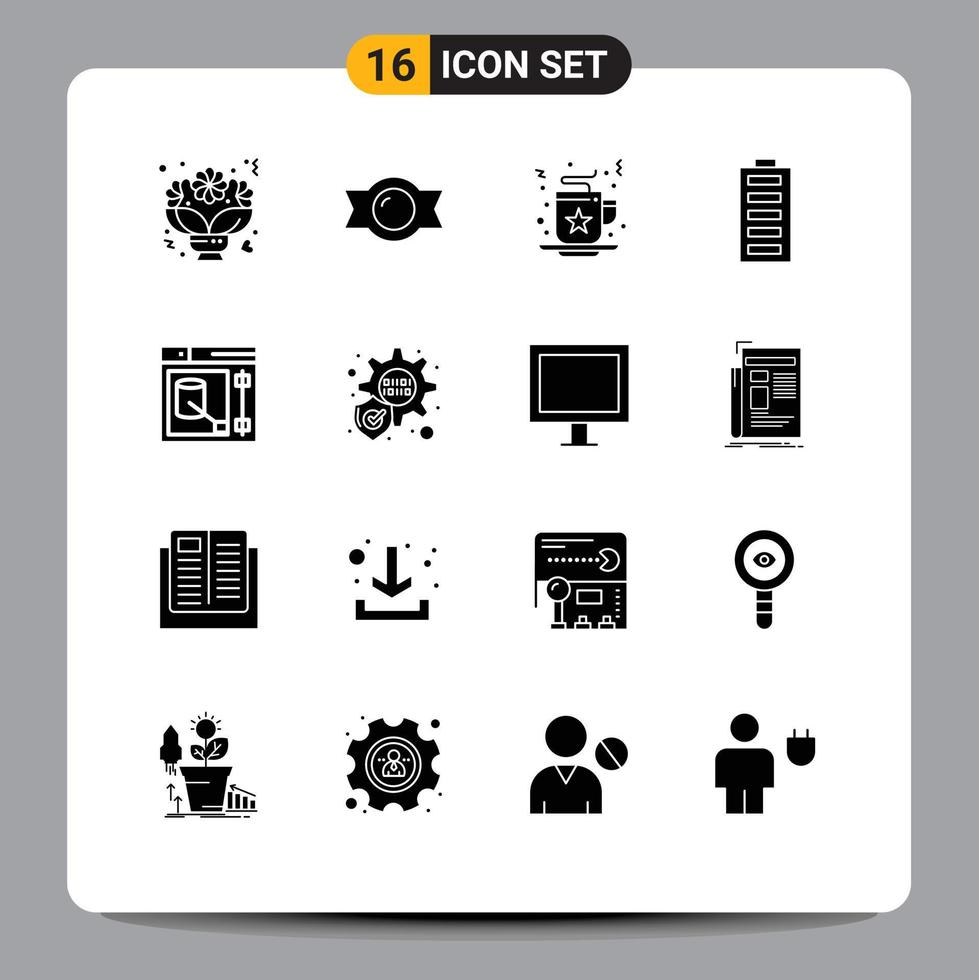 Modern Set of 16 Solid Glyphs and symbols such as design energy celebration electricity battery Editable Vector Design Elements