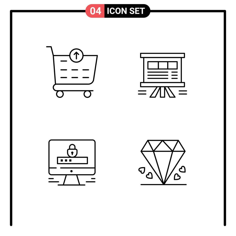 Line Pack of 4 Universal Symbols of checkout internet analytics chart security Editable Vector Design Elements