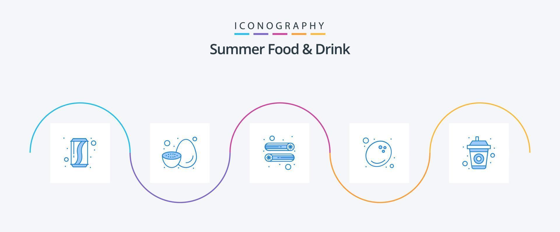 Summer Food and Drink Blue 5 Icon Pack Including drink. fruits. sweet. food. vegetable vector