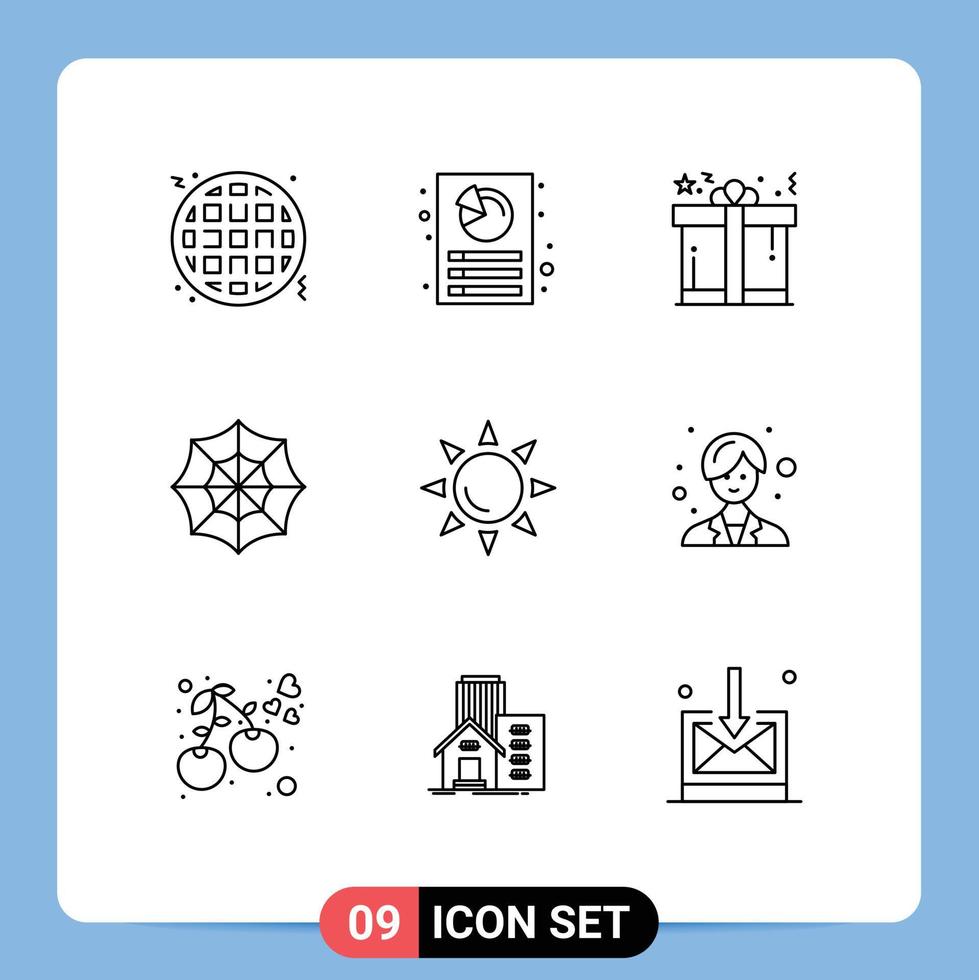 Stock Vector Icon Pack of 9 Line Signs and Symbols for doctor beach box sun spider Editable Vector Design Elements