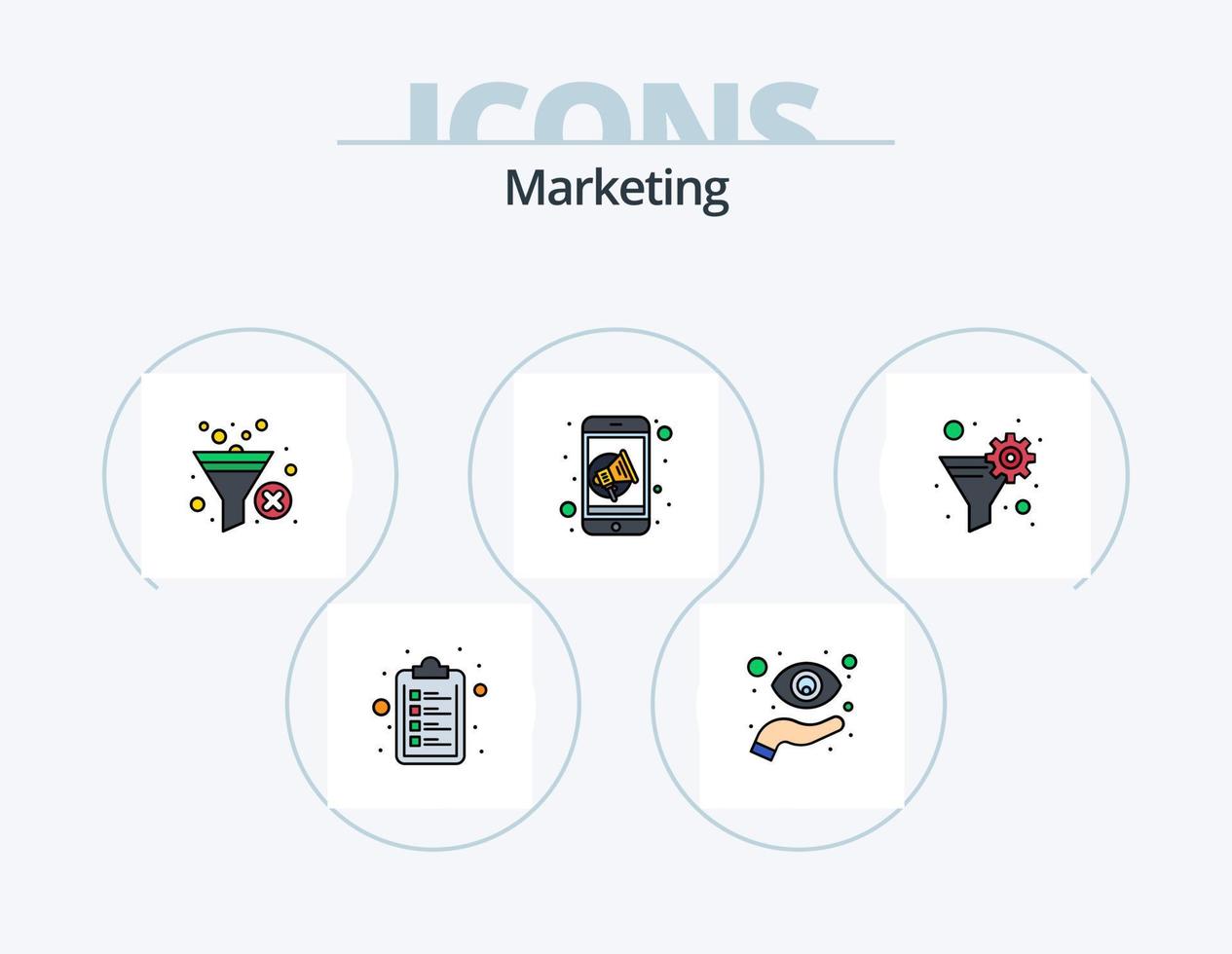 paquete de iconos llenos de línea de marketing 5 diseño de iconos. reunión. llamada. Mensaje de correo electrónico. crecimiento. análisis vector