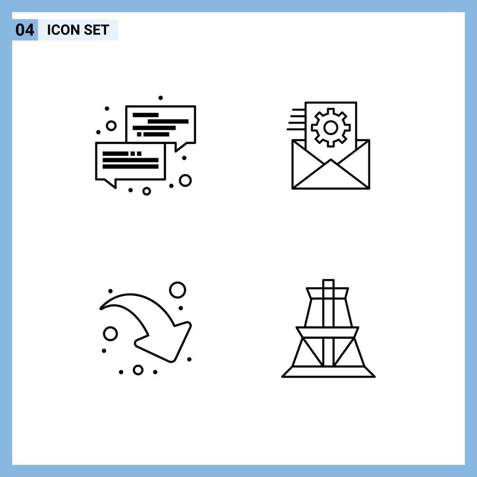 Modern Set of 4 Filledline Flat Colors and symbols such as communication arrow message data integration down right Editable Vector Design Elements