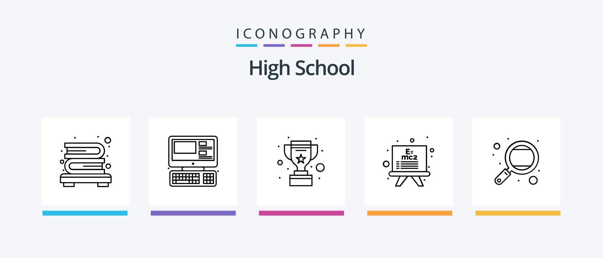 High School Line 5 Icon Pack Including math. accounting. clock. globe. education. Creative Icons Design vector