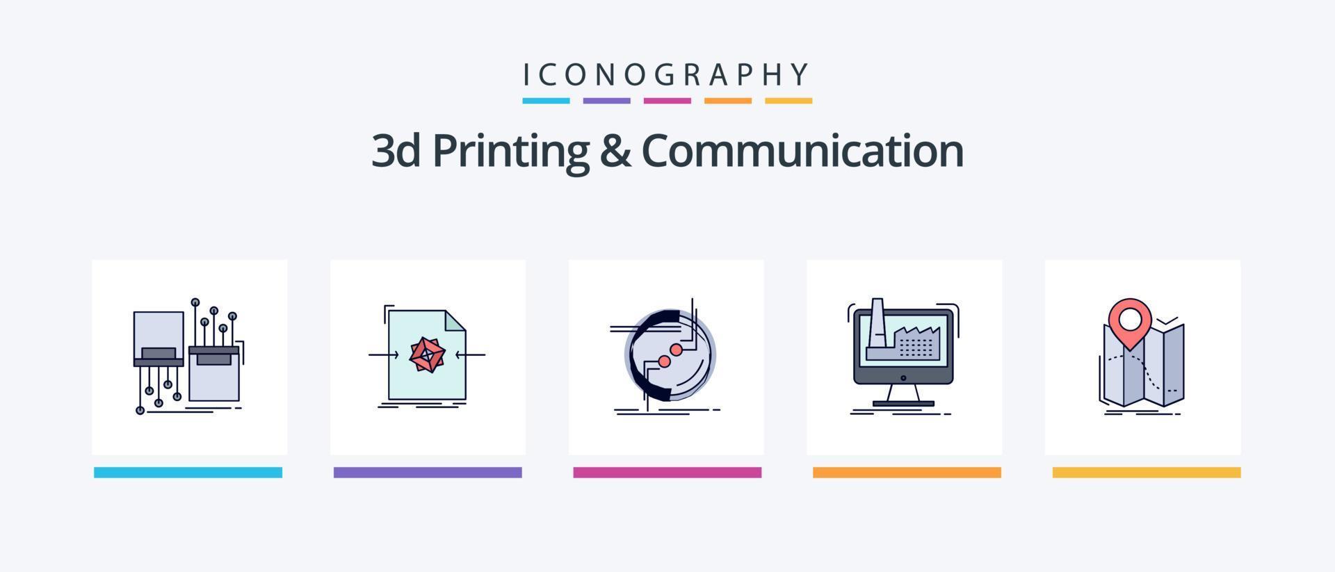 La línea de comunicación e impresión 3d llenó un paquete de 5 íconos que incluye el producto. cubo. red. caja rápido. diseño de iconos creativos vector