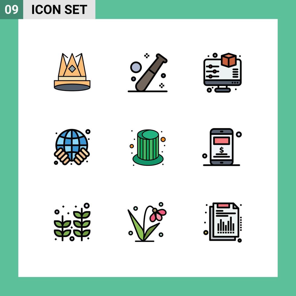 paquete de iconos vectoriales de stock de 9 signos y símbolos de línea para elementos de diseño vectorial editables del monitor de impresión del juego mundial vector