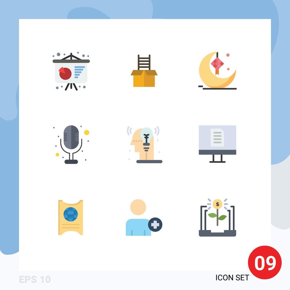 Modern Set of 9 Flat Colors and symbols such as man creative cresent sound recorder electronics Editable Vector Design Elements