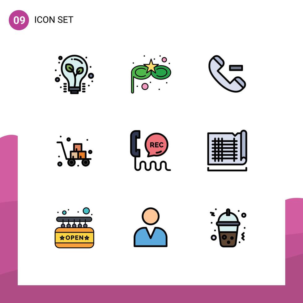 Set of 9 Modern UI Icons Symbols Signs for communication call contact shipping delivery Editable Vector Design Elements