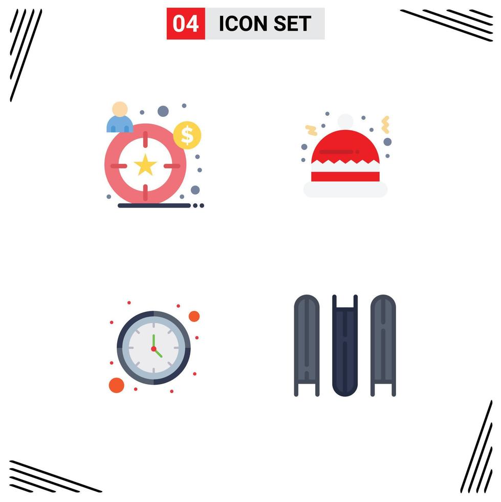 4 iconos planos universales establecidos para aplicaciones web y móviles comprador persona ver reloj de navidad educación elementos de diseño vectorial editables vector