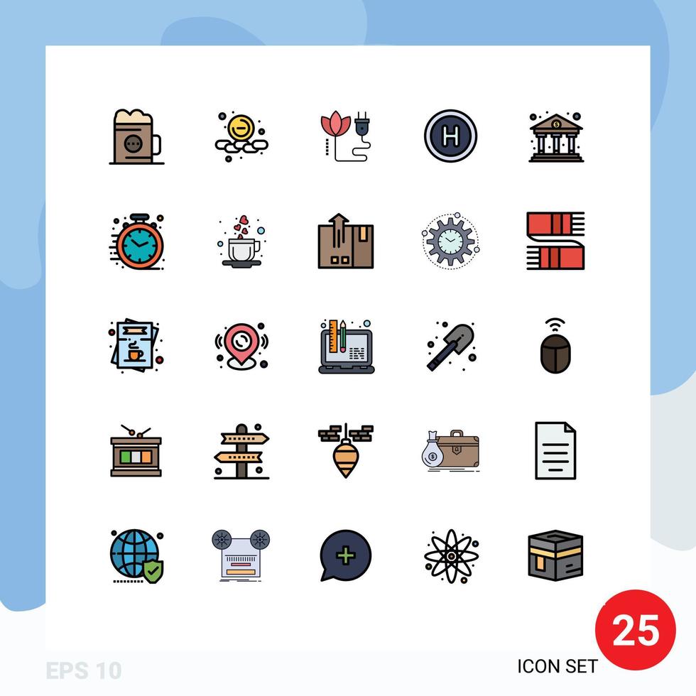 Group of 25 Filled line Flat Colors Signs and Symbols for business sign web hospital plug Editable Vector Design Elements