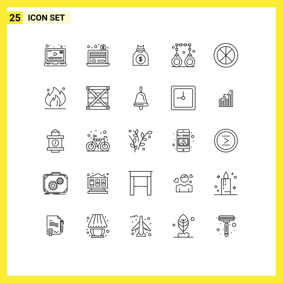 paquete de línea de 25 símbolos universales de decoración del hogar dinero policía abogado elementos de diseño vectorial editables vector