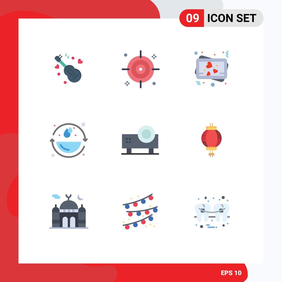 Pack of 9 Modern Flat Colors Signs and Symbols for Web Print Media such as slide projector powerpoint presentation memory multimedia environment Editable Vector Design Elements