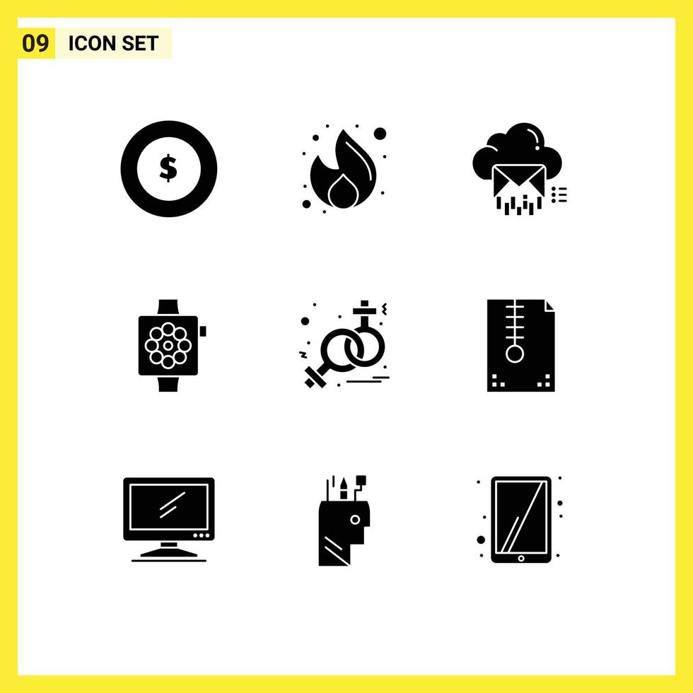 Group of 9 Modern Solid Glyphs Set for sign smart cloud devices message Editable Vector Design Elements