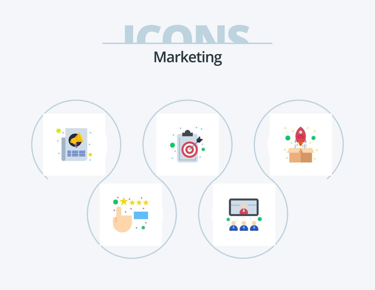 marketing flat icon pack 5 diseño de iconos. objetivo. objetivo. anuncios portapapeles. prensa vector