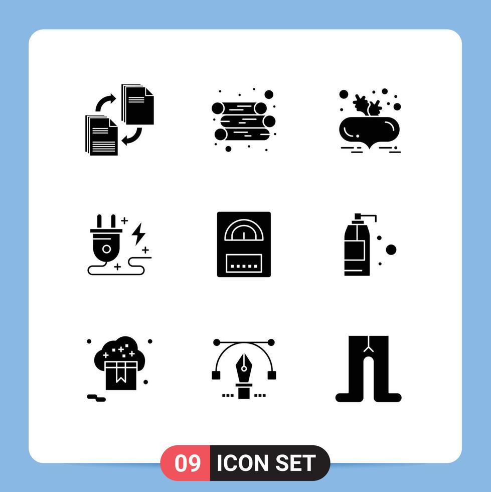Universal Icon Symbols Group of 9 Modern Solid Glyphs of heater nature beet with leaves power energy Editable Vector Design Elements