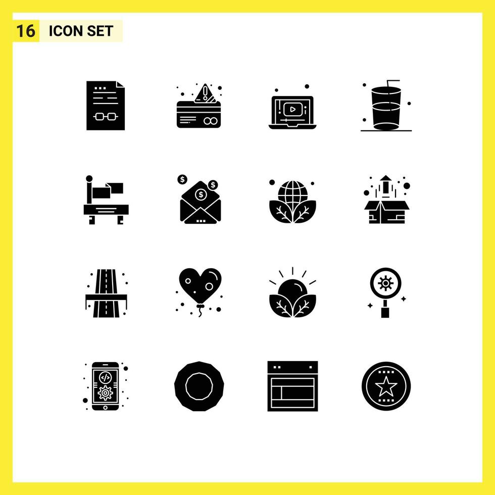 Universal Icon Symbols Group of 16 Modern Solid Glyphs of train water payment drink music Editable Vector Design Elements