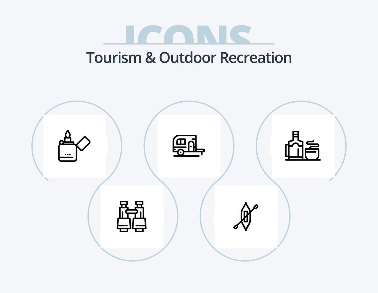 Tourism And Outdoor Recreation Line Icon Pack 5 Icon Design. flash. light. chop. flashlight. tent vector