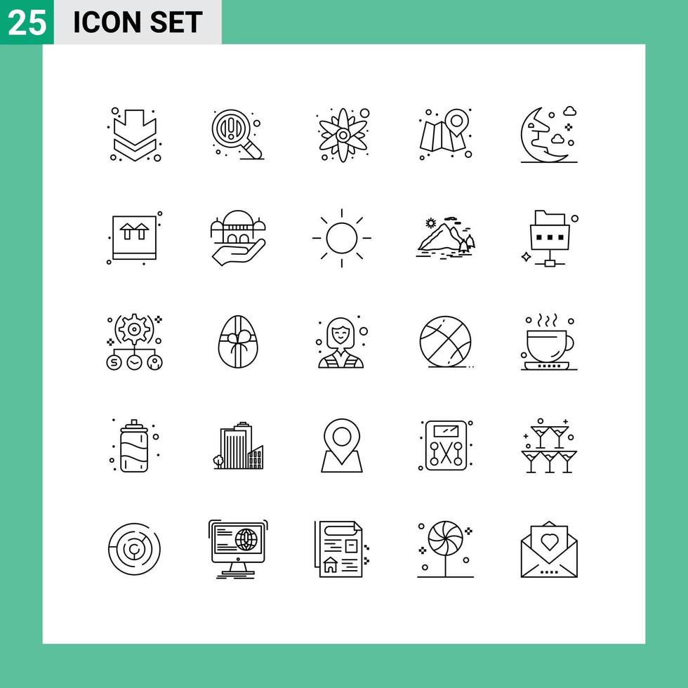 25 User Interface Line Pack of modern Signs and Symbols of ecommerce sky sun flower night cloud Editable Vector Design Elements