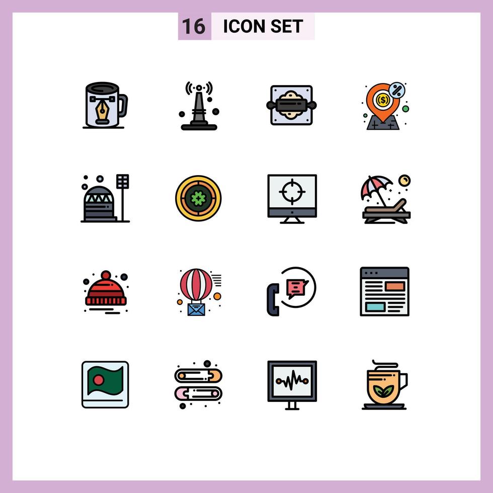 16 User Interface Flat Color Filled Line Pack of modern Signs and Symbols of present money things finance bread rolling pin Editable Creative Vector Design Elements
