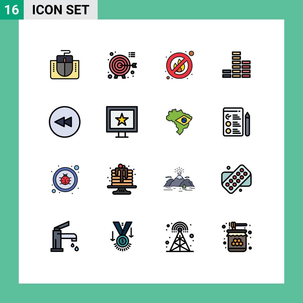 paquete de iconos de vectores de stock de 16 signos y símbolos de línea para elementos de diseño de vectores creativos editables de jugador hacia atrás de fuego de círculo de cine