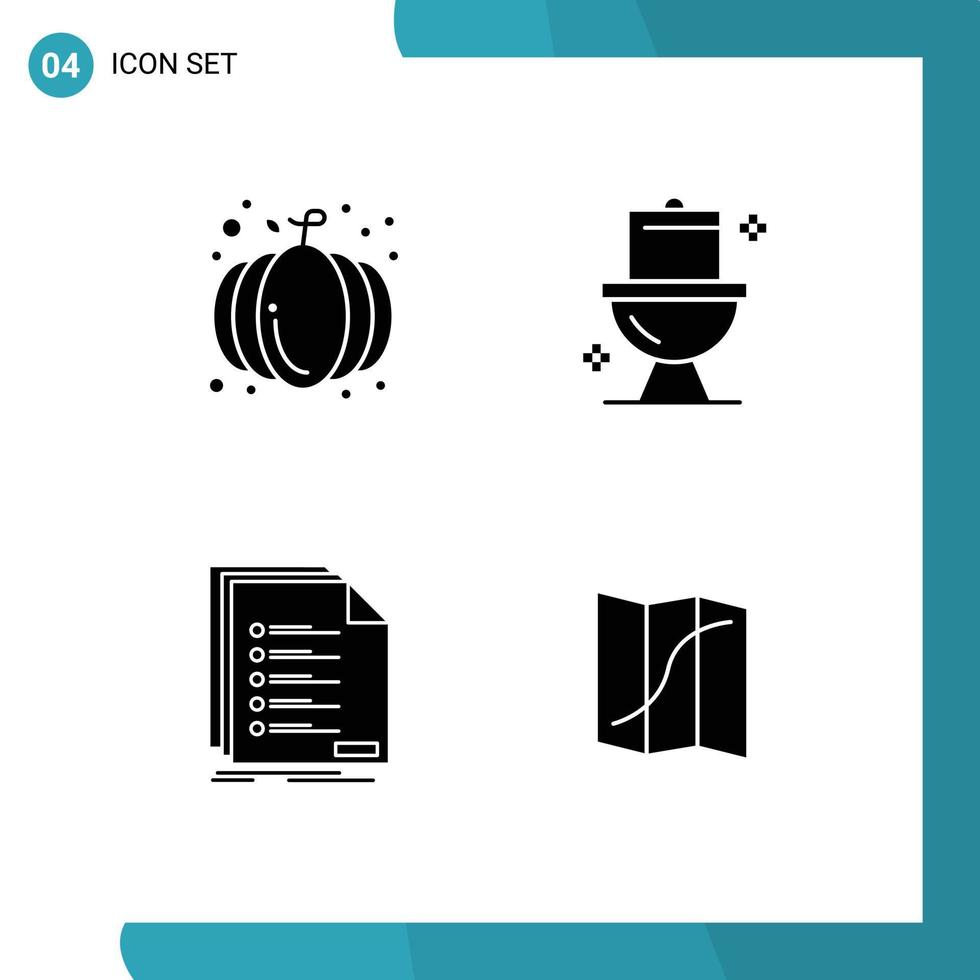 Group of 4 Solid Glyphs Signs and Symbols for autumn filing pumpkin toilet listing Editable Vector Design Elements