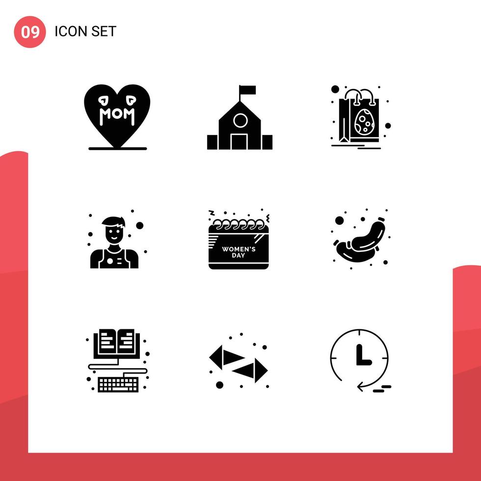 Set of 9 Modern UI Icons Symbols Signs for time calendar bag waiter assistant Editable Vector Design Elements