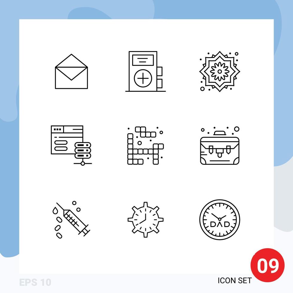 Pack of 9 Modern Outlines Signs and Symbols for Web Print Media such as tetris server medicine network server pretty flower Editable Vector Design Elements