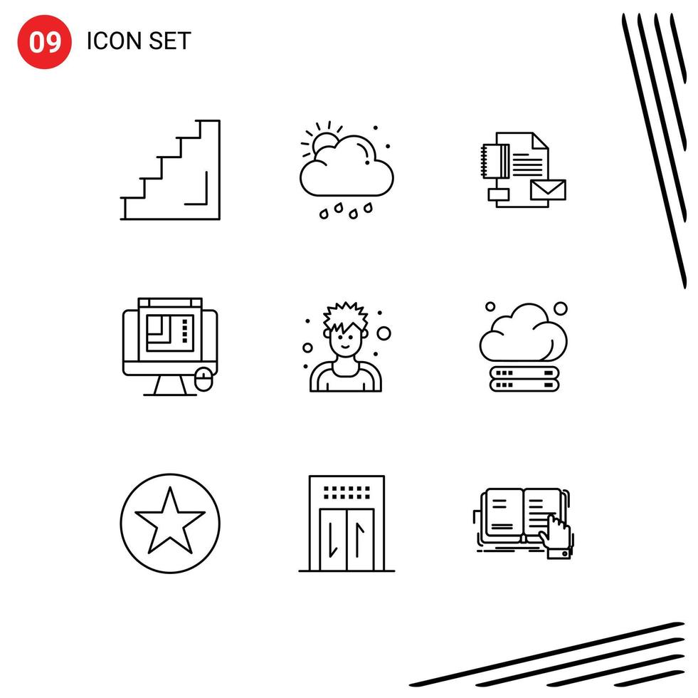 9 User Interface Outline Pack of modern Signs and Symbols of web layout web designing sun css design company Editable Vector Design Elements