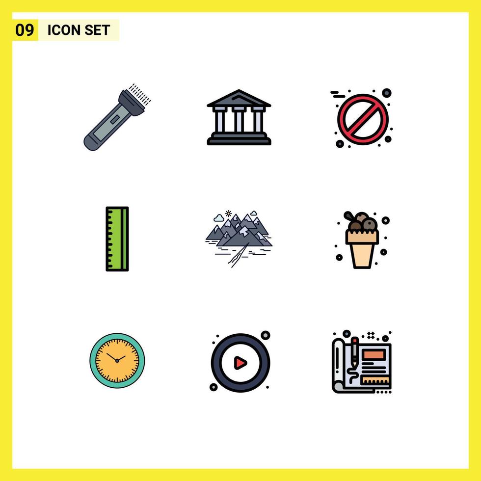 Modern Set of 9 Filledline Flat Colors and symbols such as hill school court ruler tablet Editable Vector Design Elements