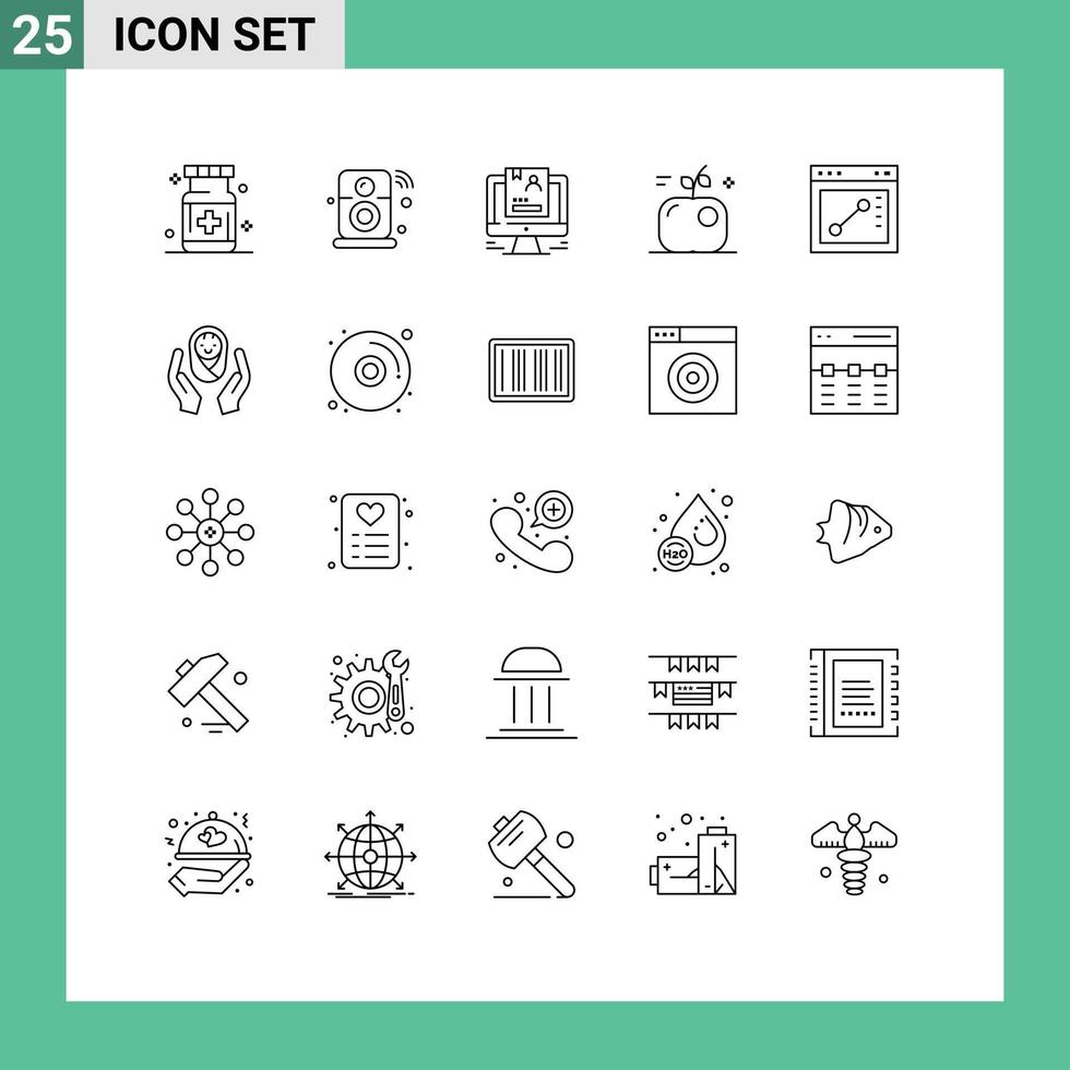 Group of 25 Lines Signs and Symbols for food apple iot cv user Editable Vector Design Elements