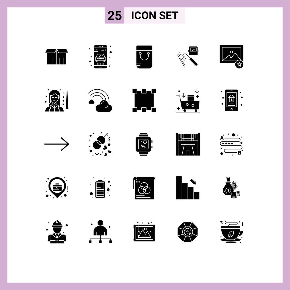 Universal Icon Symbols Group of 25 Modern Solid Glyphs of image industry bag factory machine Editable Vector Design Elements