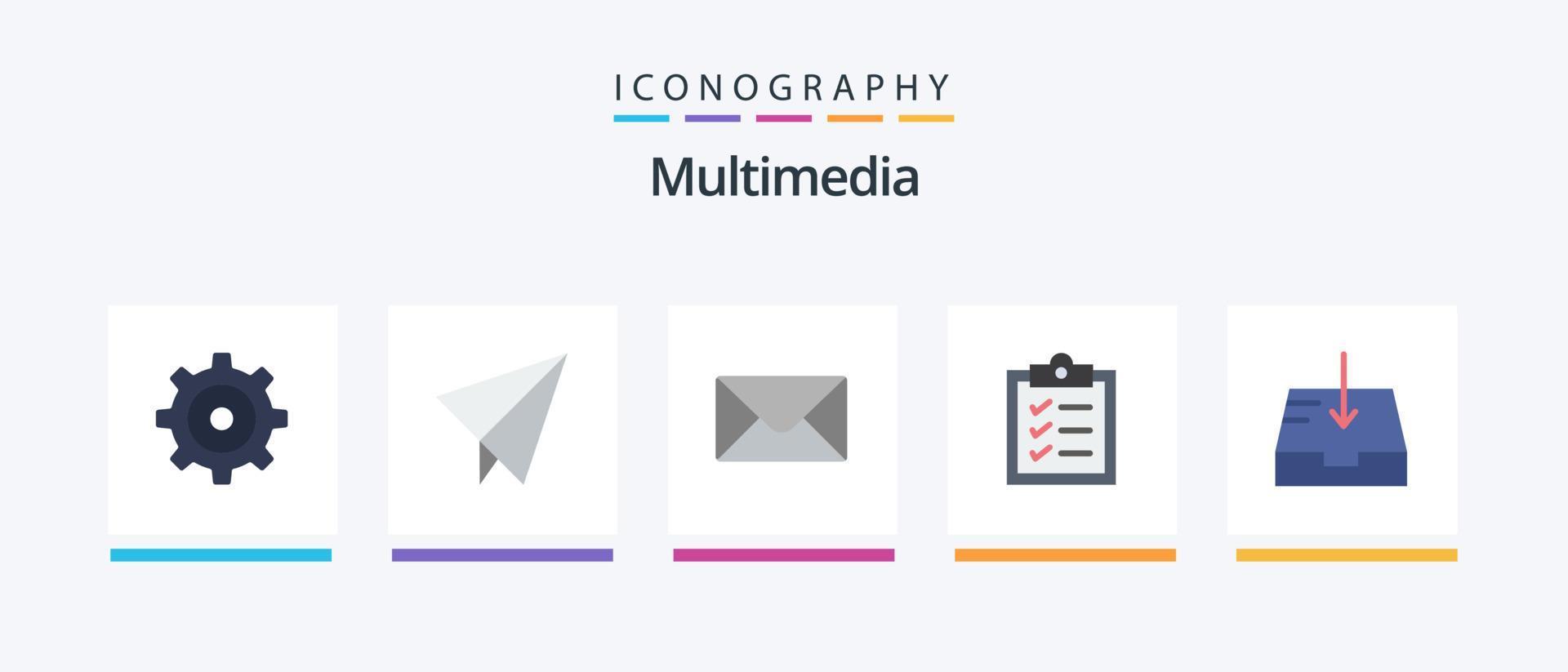 Multimedia Flat 5 Icon Pack Including . tasks. . Creative Icons Design vector