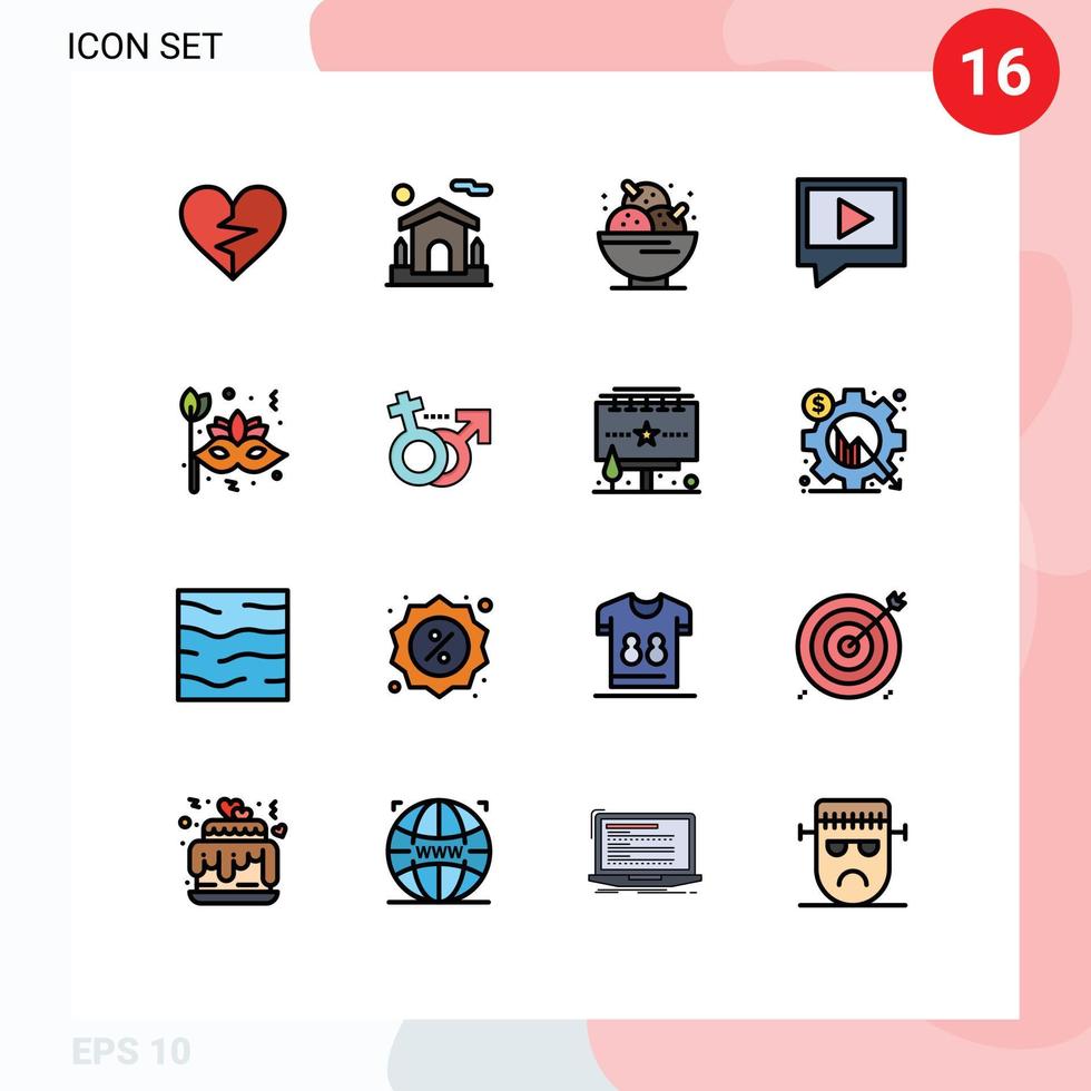 16 iconos creativos signos y símbolos modernos de elementos de diseño de vectores creativos editables de fiesta de vídeo de propiedad de chat de máscara